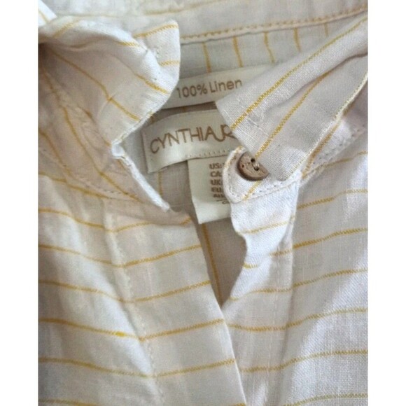 Cynthia Rowley 100% Linen Wood Button Up Blouse Sz XS Yellow Striped Oversized - Picture 6 of 6